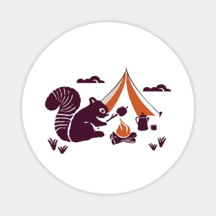 Retro Vintage Camping Site With Squirrel Making Smores Graphic Illustration Magnet
